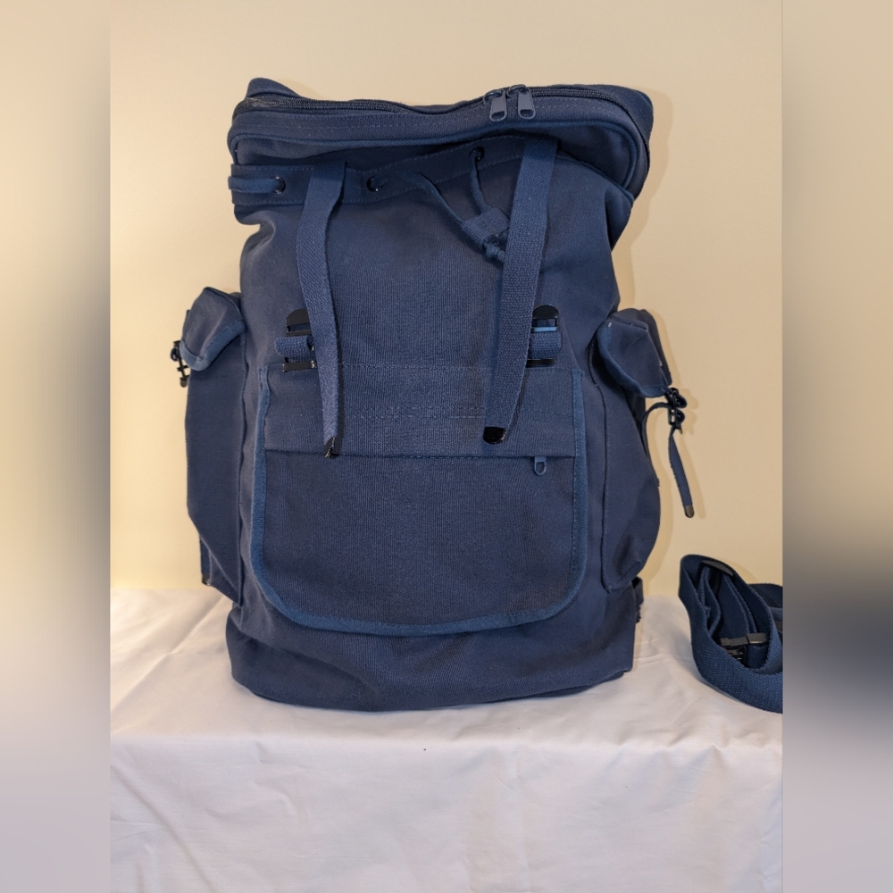 Classic Navy Canvas Military Backpack - Durable Everyday Carry